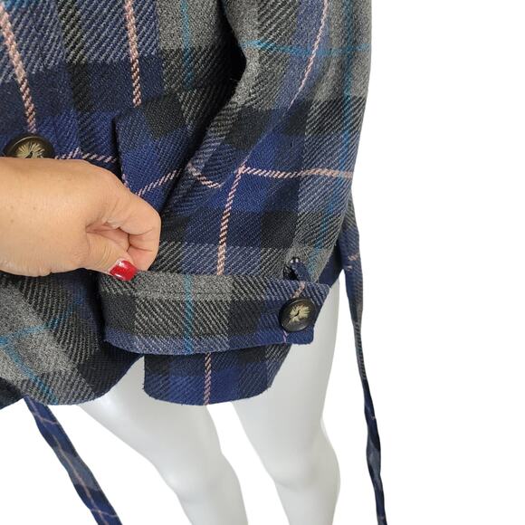 Torrid Vintage Double Breasted Gray/Black/Blue/Yellow Plaid Jacket w Belt 1/1X - Picture 4 of 7